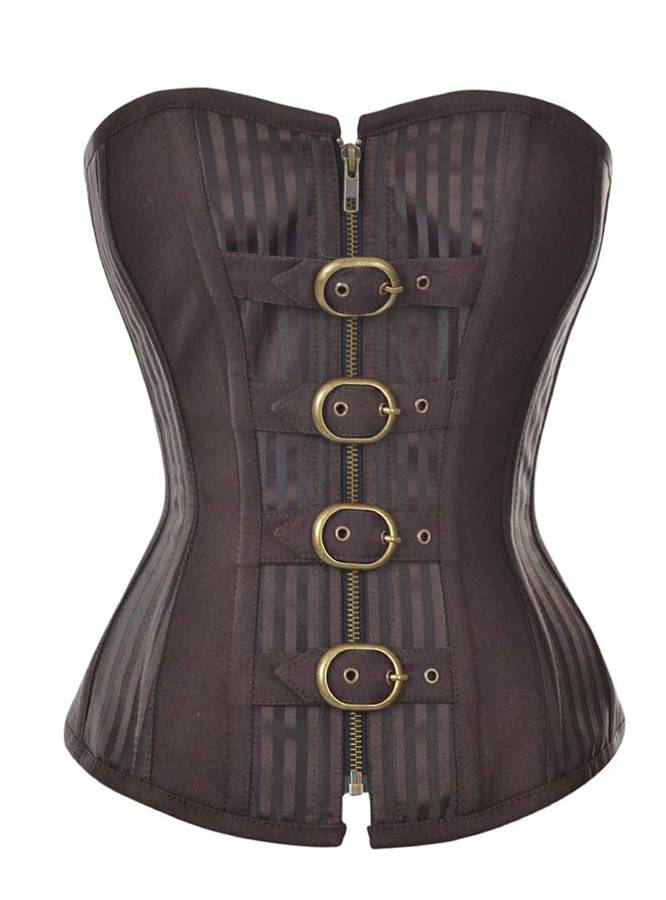 Brown Striped Corset, Fashion Steel Bone Corset, Cheap Steampunk Corset, Front Zipper Corset,Punk Corset, #N9793
