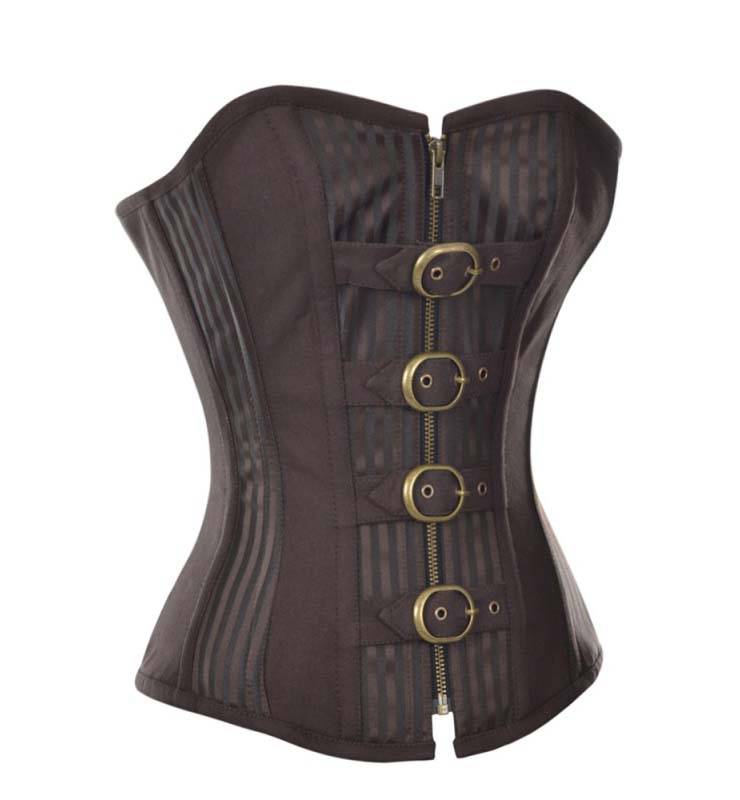 Brown Striped Corset, Fashion Steel Bone Corset, Cheap Steampunk Corset, Front Zipper Corset,Punk Corset, #N9793