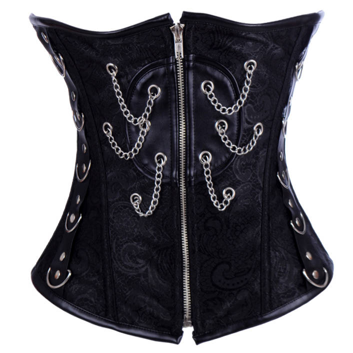 Black Brocade Pattern Corset, Steampunk Style Underbust, Brocade Pattern Steampunk Style Corset, #N4964