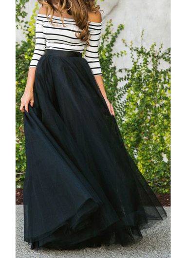 Three Quarter Sleeve Stripe Pattern Maxi Dress