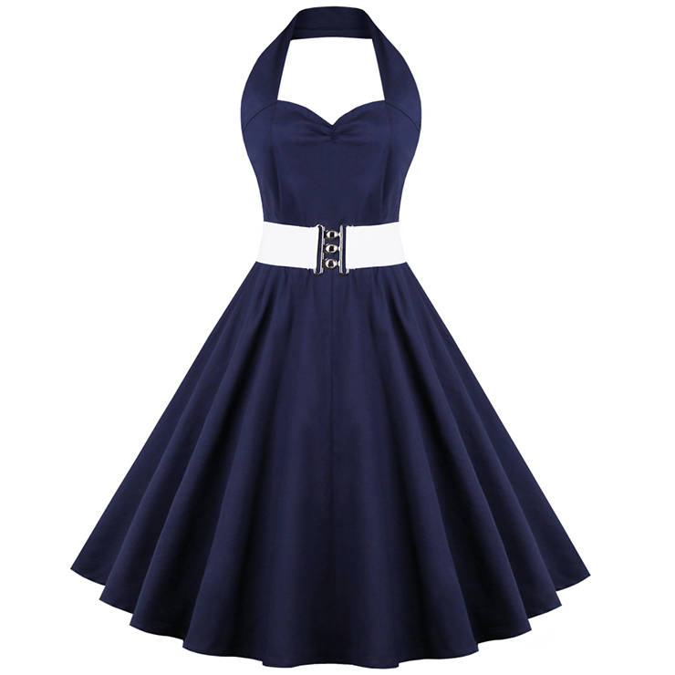 1950's Vintage Blue Halter Casual Swing Dress