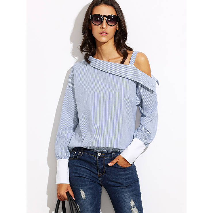 Sexy Stripe Off the Shoulder Long Sleeve Blouse