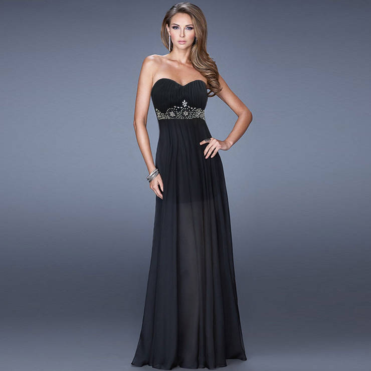 Sexy Noble Black Sweetheart Neck Empire Waist Beading Chiffon Floor-length Gown