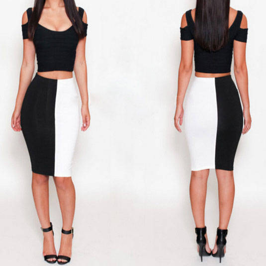 Cutout Short Sleeve Color Block Skirt Set