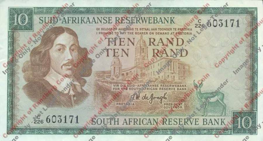 *#* TW de JONGH - 1st Issue - 10 Rand Afr/Eng - EF *#*