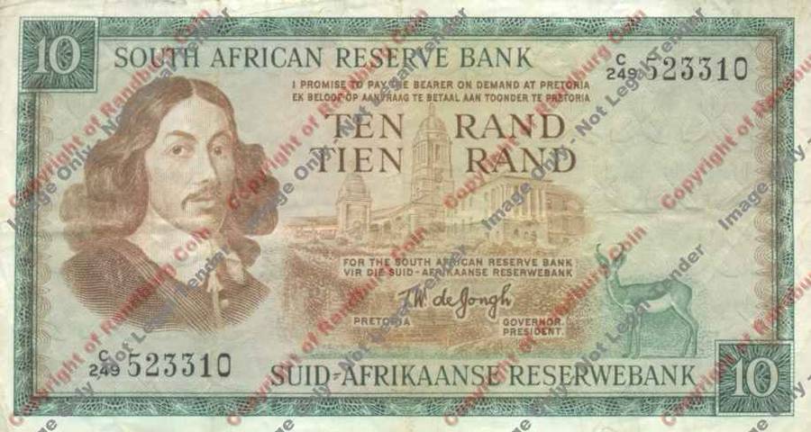 *#* TW de JONGH - 1st Issue - 10 Rand Eng/Afr - VF *#*