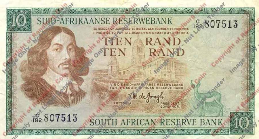 *#* TW de JONGH - 3rd Issue - 10 Rand Afr/Eng - F+ (has staple hole) *#*