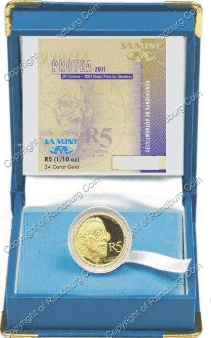 *#* 2011 One Tenth oz Gold Protea JM Coetzee Nobel Winner - No Cert. *#*