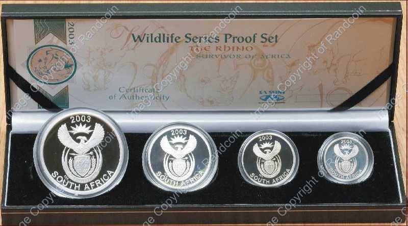 *#* 2003 SA Silver Proof Rhino Set in Velvet Case Mintage 1029 *#*