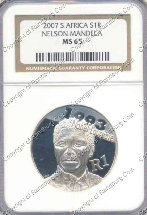 *#* 2007 SA Silver Unc R1 Nelson Mandela MS65 Slabbed - Mintage 4 061 *#*