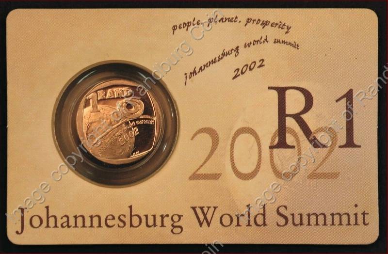 *#*  SPRING DAY AUCTION! SA Mint 2002 1 Rand Johannesburg World Summit Coin in card!!  *#*