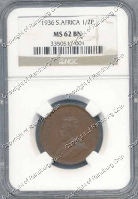 *#* 1936 NGC SLABBED SA HALF PENNY MS62BN (other 1936 coins also on BOB) *#*