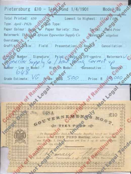 Gouvernements Noot Pietersburg Tien Pond 1.4.1901