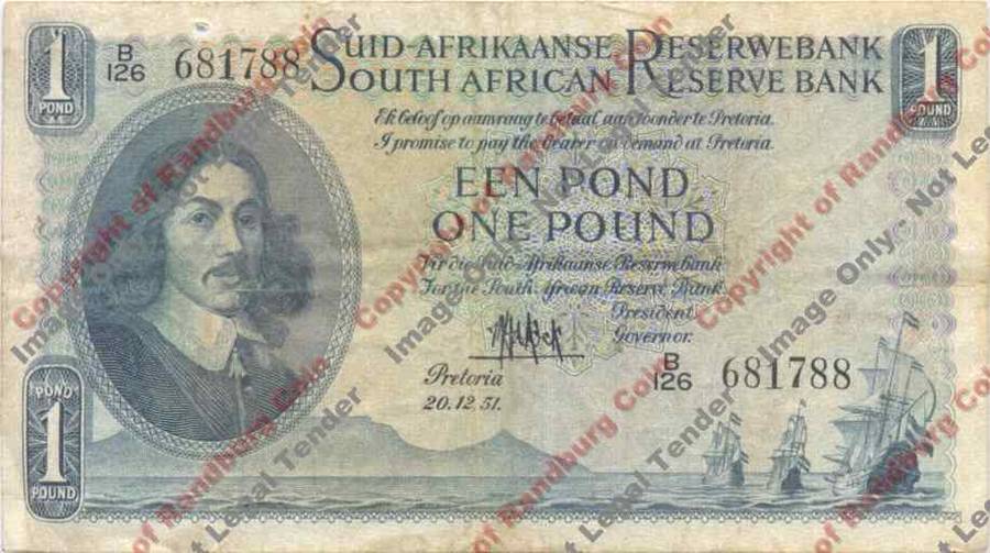 *#* MH DE KOCK - 3rd Issue - One Pound Afr/Eng F/F+ - Staple holes *#*