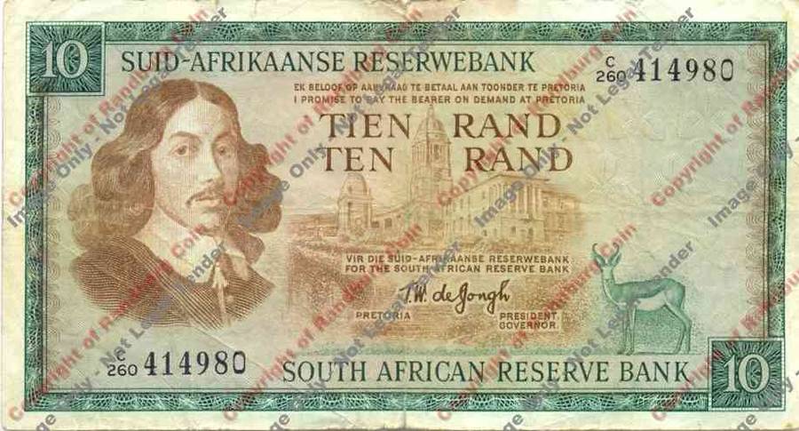 *#* TW de JONGH - 1st Issue - 10 Rand Afr/Eng - F - see description *#*