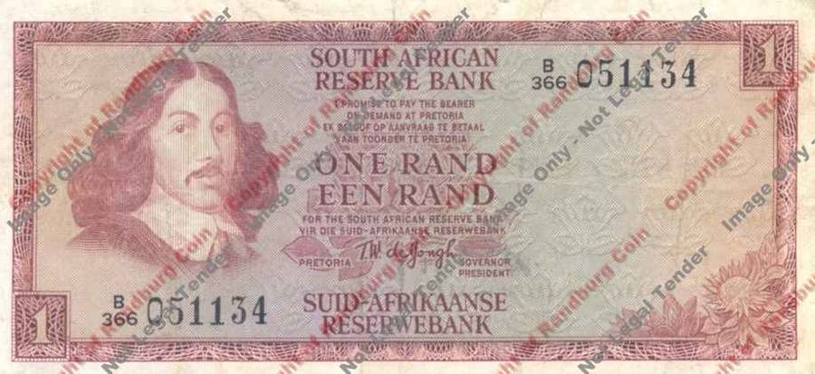 *#* TW de JONGH - 3rd Issue - 1 Rand Eng/Afr - VF - Pin hole at 1:30 *#*