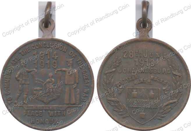 *#* SA 1919 Johannesburg Celebrating the Conclusion of WW1 Commemorative medal *#*