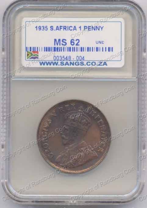 *#* 1935  SA PENNY SANGS SLABBED MS 62 *#*