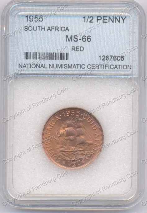 *#* 1955 HALF PENNY NNC SLABBED MS  665 RED - Judge grade yourself *#*