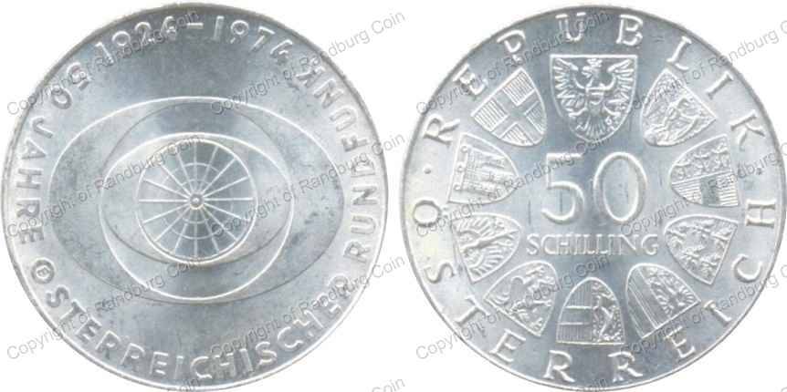 *#* Austria 1974 - Silver 50 Schilling - Broadcasting 50th Anniversary *#*