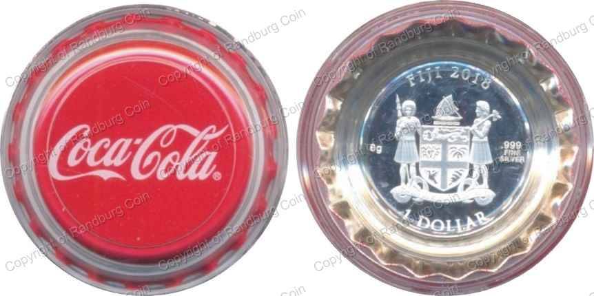 *#* Fiji 2018 - Proof Silver One Dollar _Coca Cola Bottle Top *#*