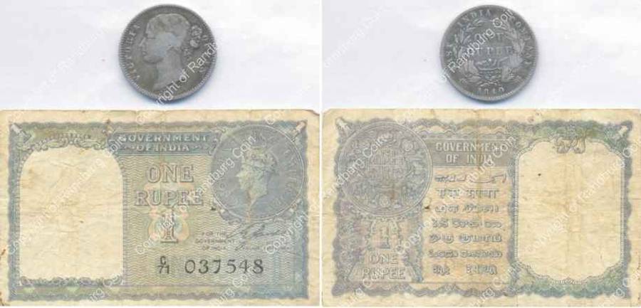 *#* India - British 1840 - One Rupee plus 1 Rupee banknote *#*