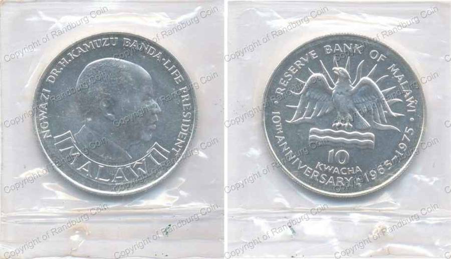 *#* Malawi 1975 Silver (Stg-28.28gr) 10 Kwacha 10 Year Anniversary *#*