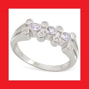 TANZANITE AND DIAMOND 9k WHITE GOLD RING