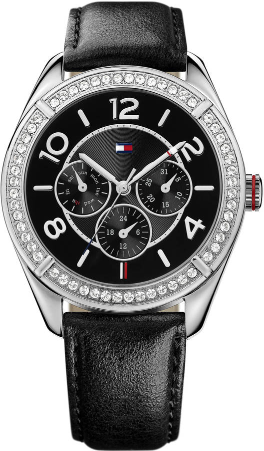 Tommy Hilfiger Women's 1781248 Sport Stainless Steel Black Leather Multi-Function Watch