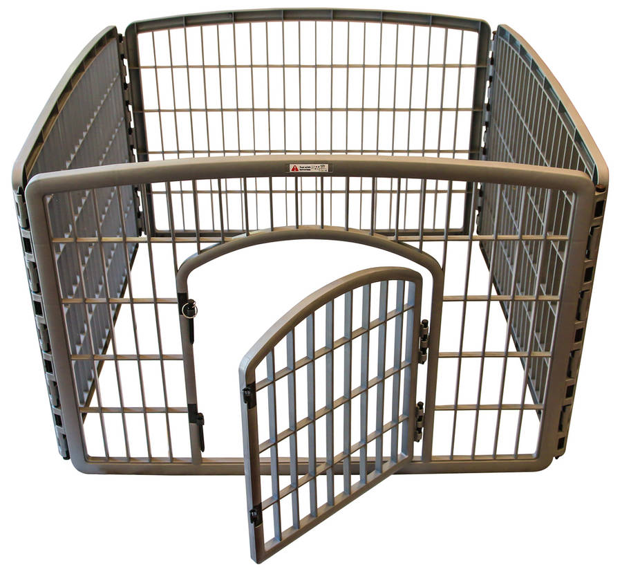 Grey pet playpen with gate
