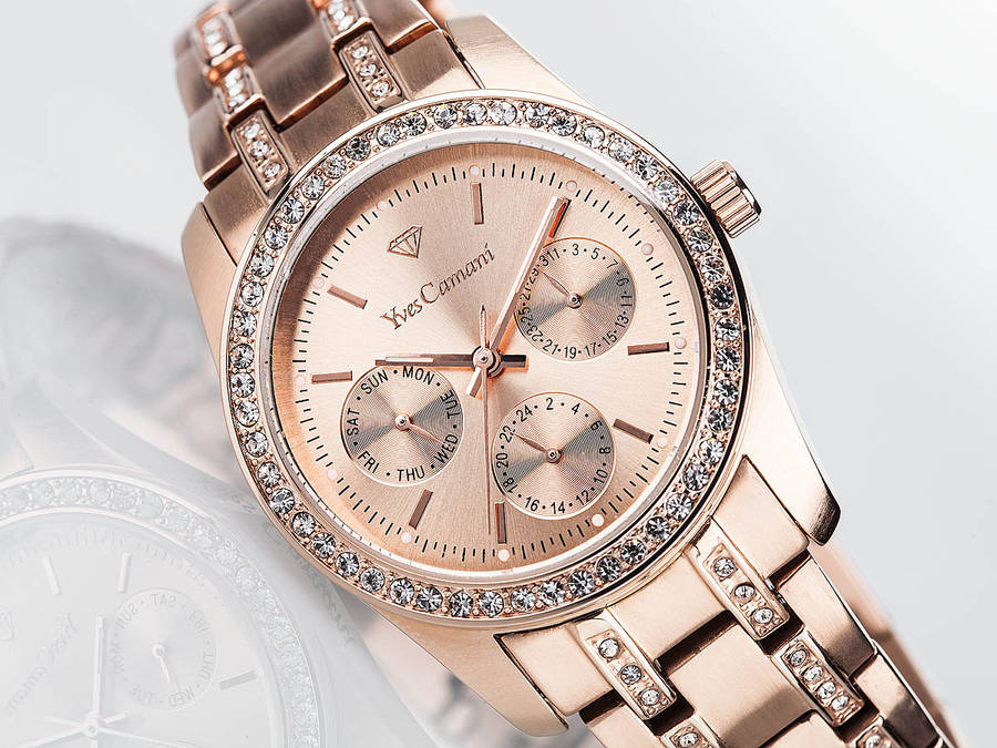 brand new!! YVES CAMANI Lady MIELLE Crystal Rose Gold Pl. Watch *HIGH CLASS LUXURY*