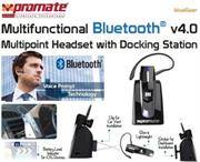 Promate Bluegear Multifunction Bluetooth 4.0 Multipoint Headset with Voice Prompt Technology and Doc