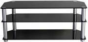 Vegas Glass TV Stand for LCD/ Plasma Televisions- Black Tinted Glass / Silver Legs, 3 Tier Shelves-D