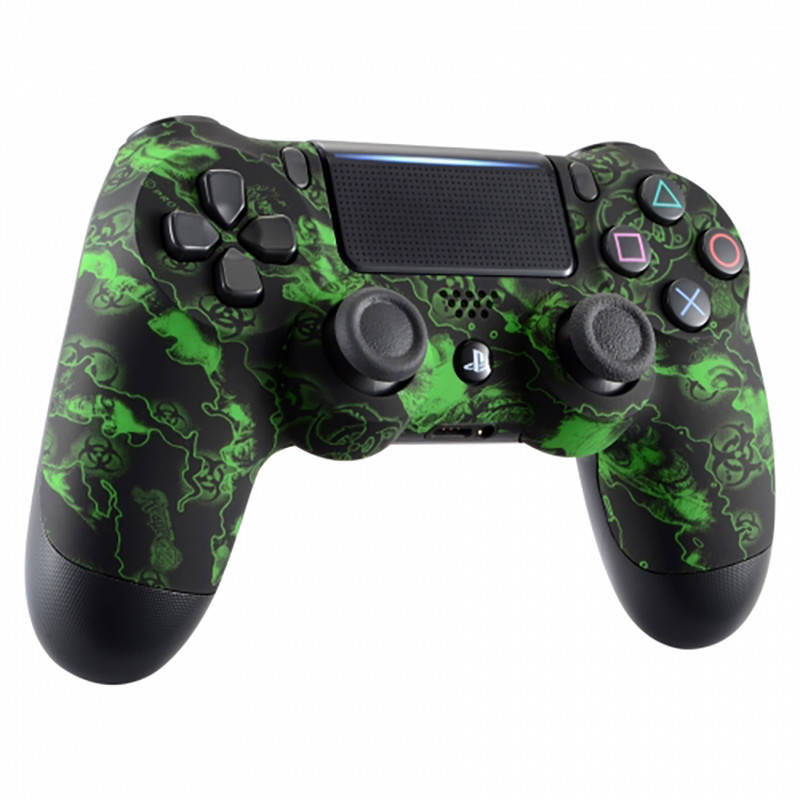 PS4 Dualshock 4 V2 Front Faceplate Soft Touch Green Biohazard