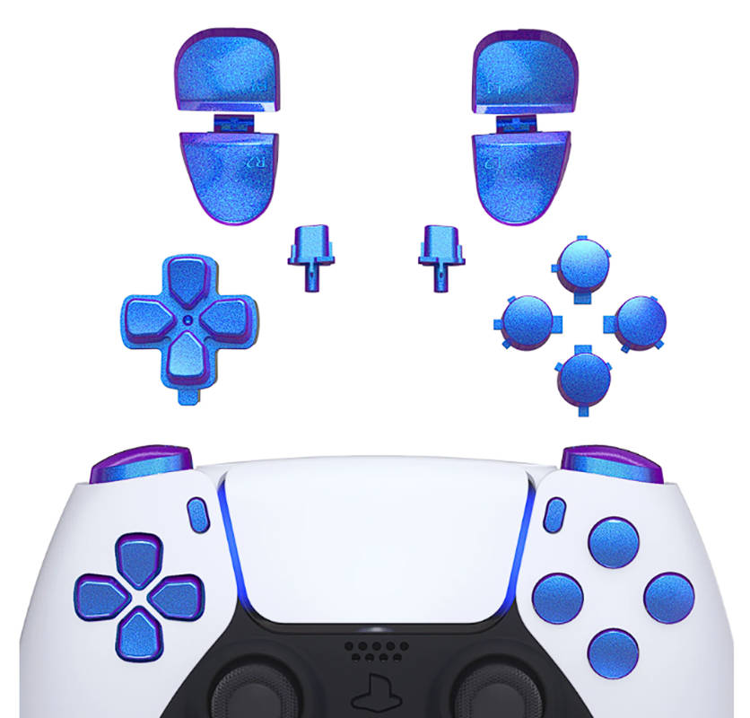 PS5 Dualsense Controller Full Button Set Glossy Chameleon Blue Purple for BDM-030