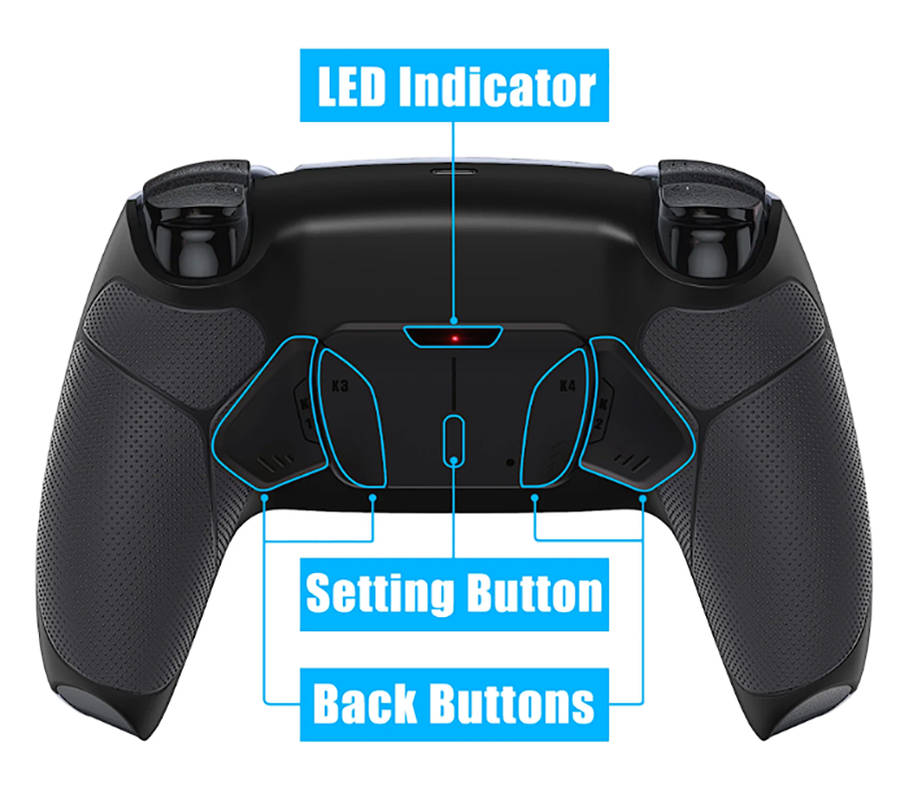 Ps5 Dualsense Controller 4x Back Button Mod Kit Rise4 Rubberized Black for BDM-030/040/050