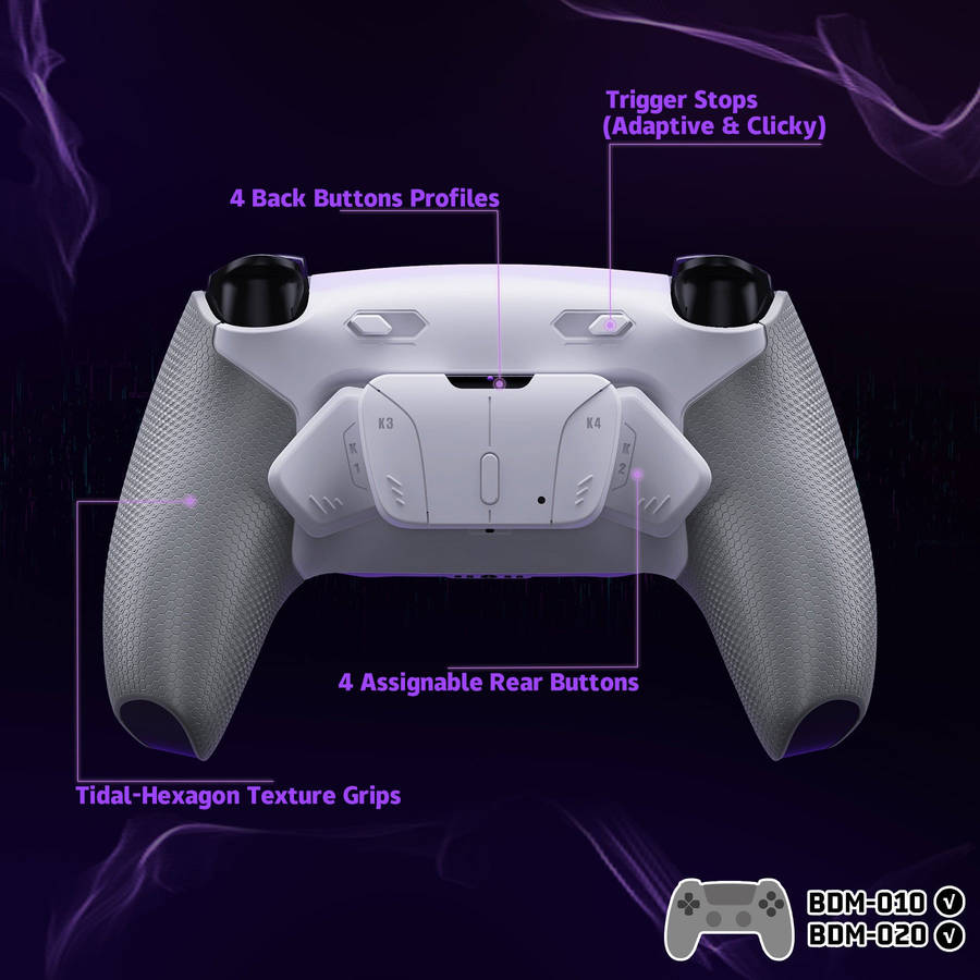 Ps5 Dualsense Controller NEW Plus MAX Edition Back Button Mod Kit Rise4 Rubberized White for BDM-...