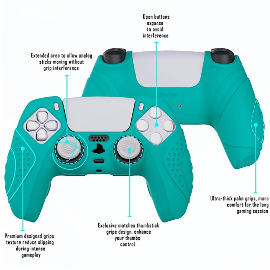 DS5 DUALSENSE CONTROLLER SURE GRIP SILICONE GLOVE With White Joystick Caps Guardian Edition Aqua ...