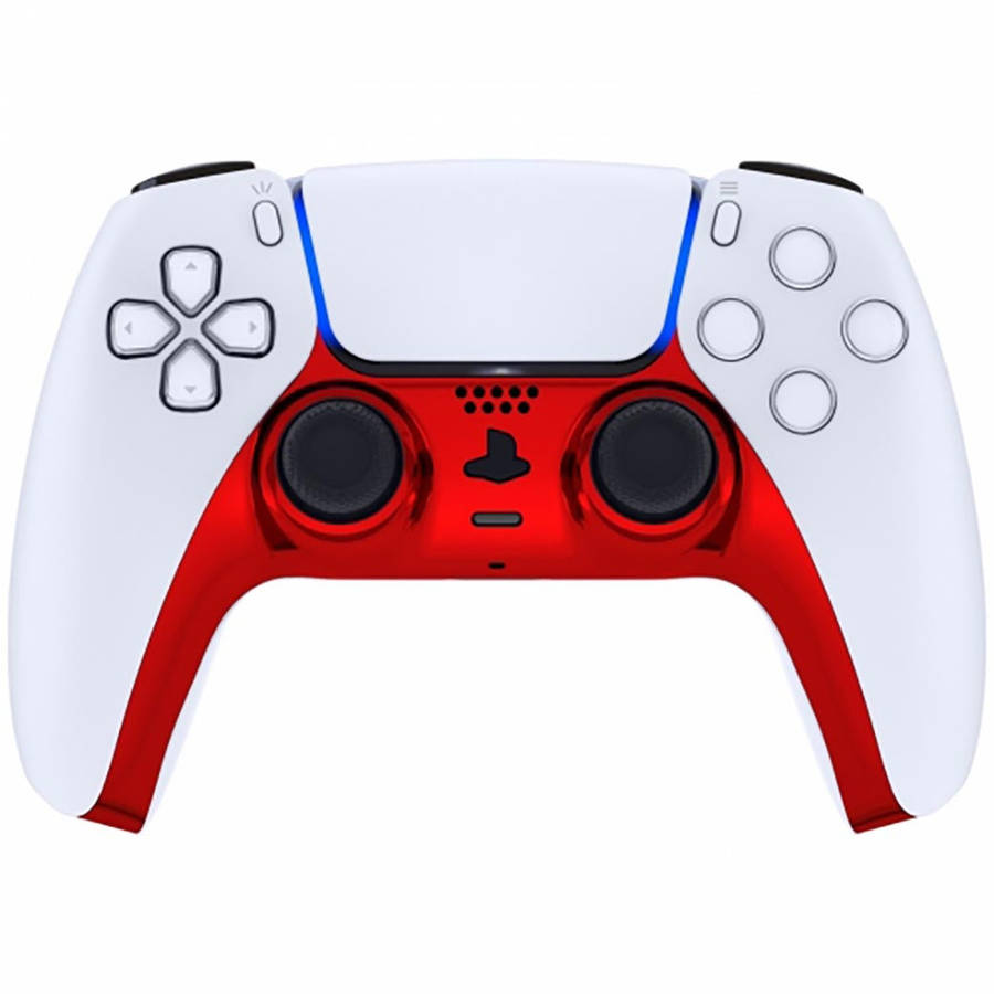 PS5 Dualsense Controller Plastic Trim with Accent Rings Glossy Chrome Red
