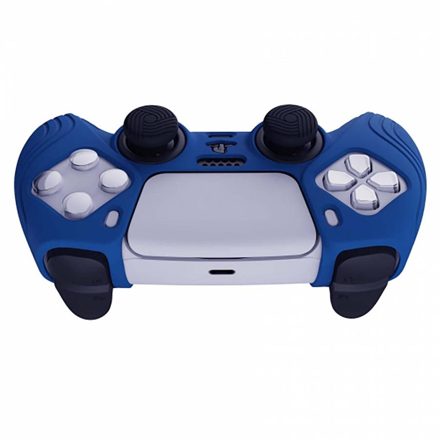 DS5 DUALSENSE CONTROLLER SURE GRIP SILICONE GLOVE With Black Joystick Caps Samurai Edition Deep Blue