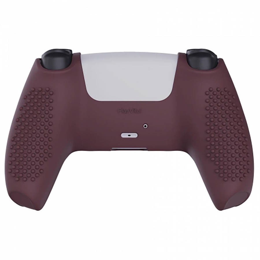 DS5 DUALSENSE CONTROLLER 3D STUD GRIP SILICONE GLOVE With 6 Black Joystick Caps Wine Red