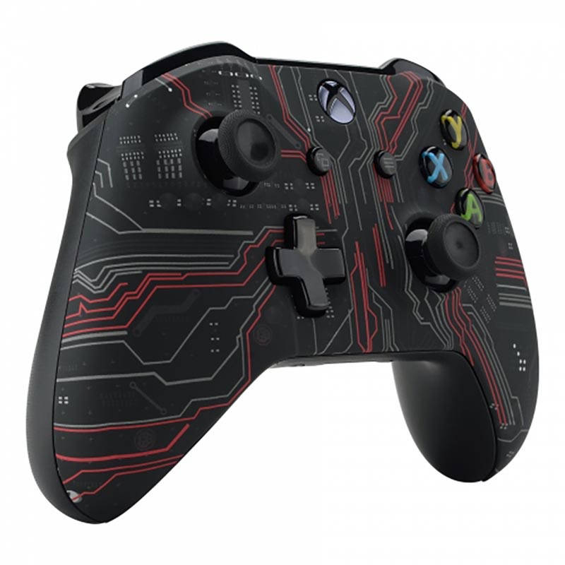 XBOX ONE S Controller Front Faceplate Art Series Soft Touch Red Black Circuit