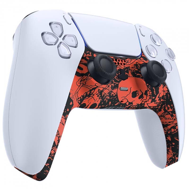 PS5 Dualsense Controller Plastic Trim with Accent Rings Soft Touch Red Skull