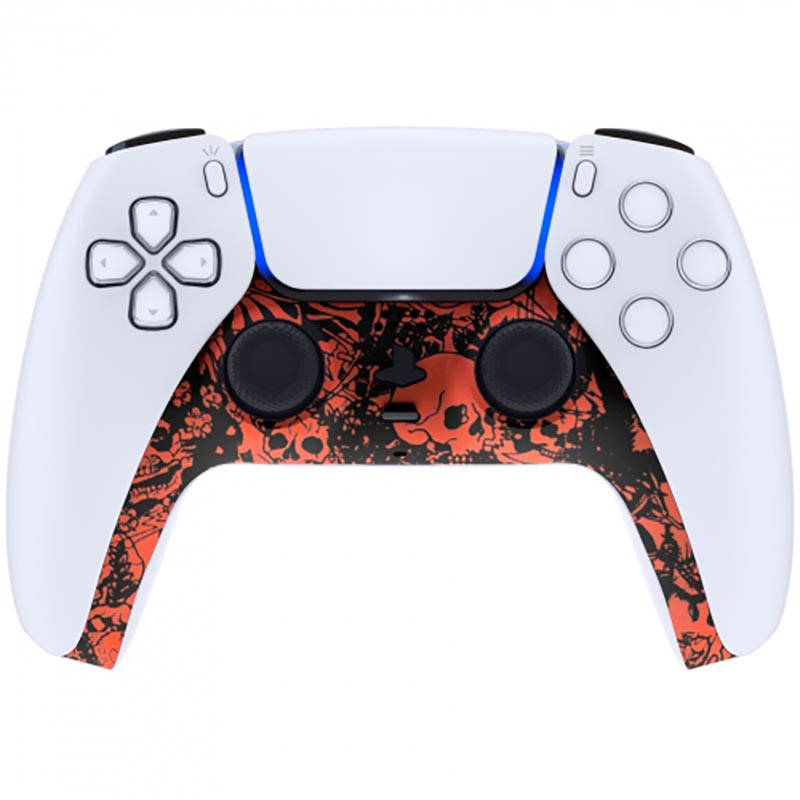 PS5 Dualsense Controller Plastic Trim with Accent Rings Soft Touch Red Skull