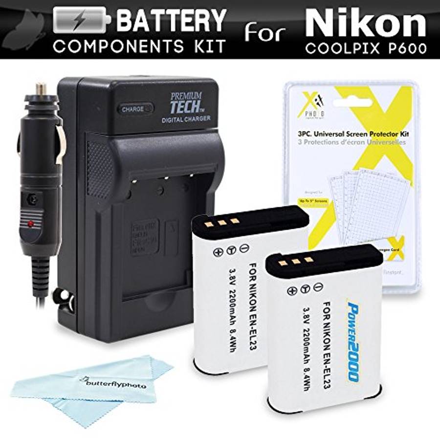 Nikon COOLPIX P900 本体 ストラップ.バッテリー.キャップ付き Batteries - 2 Pack Battery And Charger Kit For Nikon COOLPIX P900