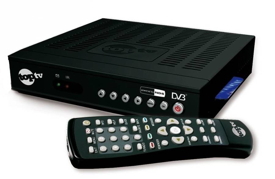 TOP TV DECODER, POWER CORD AND REMOTE - IN BOX (SMART CARD AND DISH NOT INCLUDED)