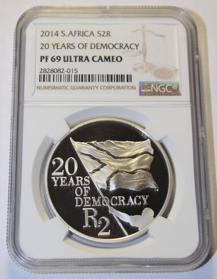 2014 2 RAND 20 YEARS OF DEMCRACY  NGC GRADED PF69 UC