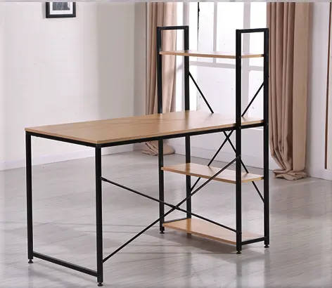 Desk With Bookshelf - Oak with black metal structure - Assembled