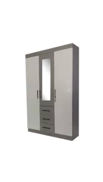Wardrobe 3 Door - 1.2m wide - Glossy - Mirror - Lock - Assembled