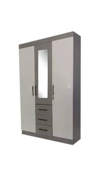 Wardrobe 3 Door - 1.2m wide - Glossy - Mirror - Lock - Assembled